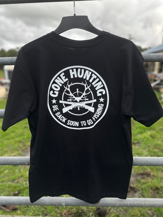 BB’s Country - Gone Hunting Be Back Soon To Go Fishing unisex Tee
