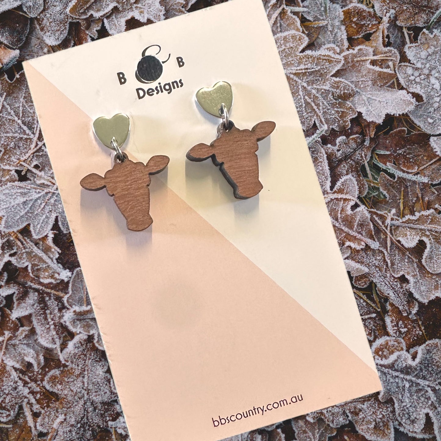 Earring - Cow Stud With Heart