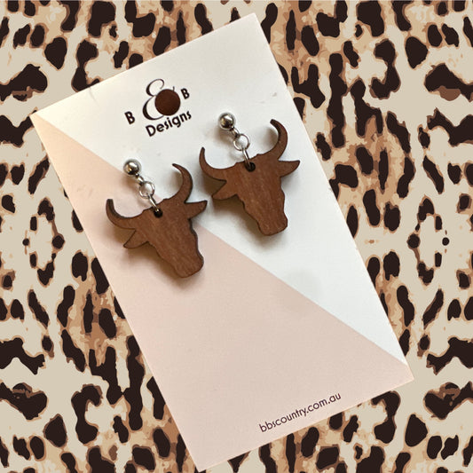 Earring - Red Gum Wood Bull Head Ball Stud