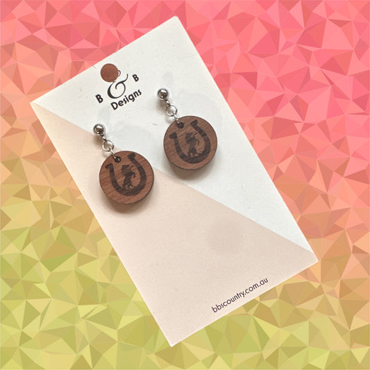 Earrings - Red Gum Wood Raring Horse Stud With Ball