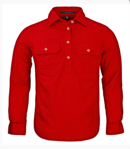 Ritemate - Kids Closed Front Shirt L/S Red
