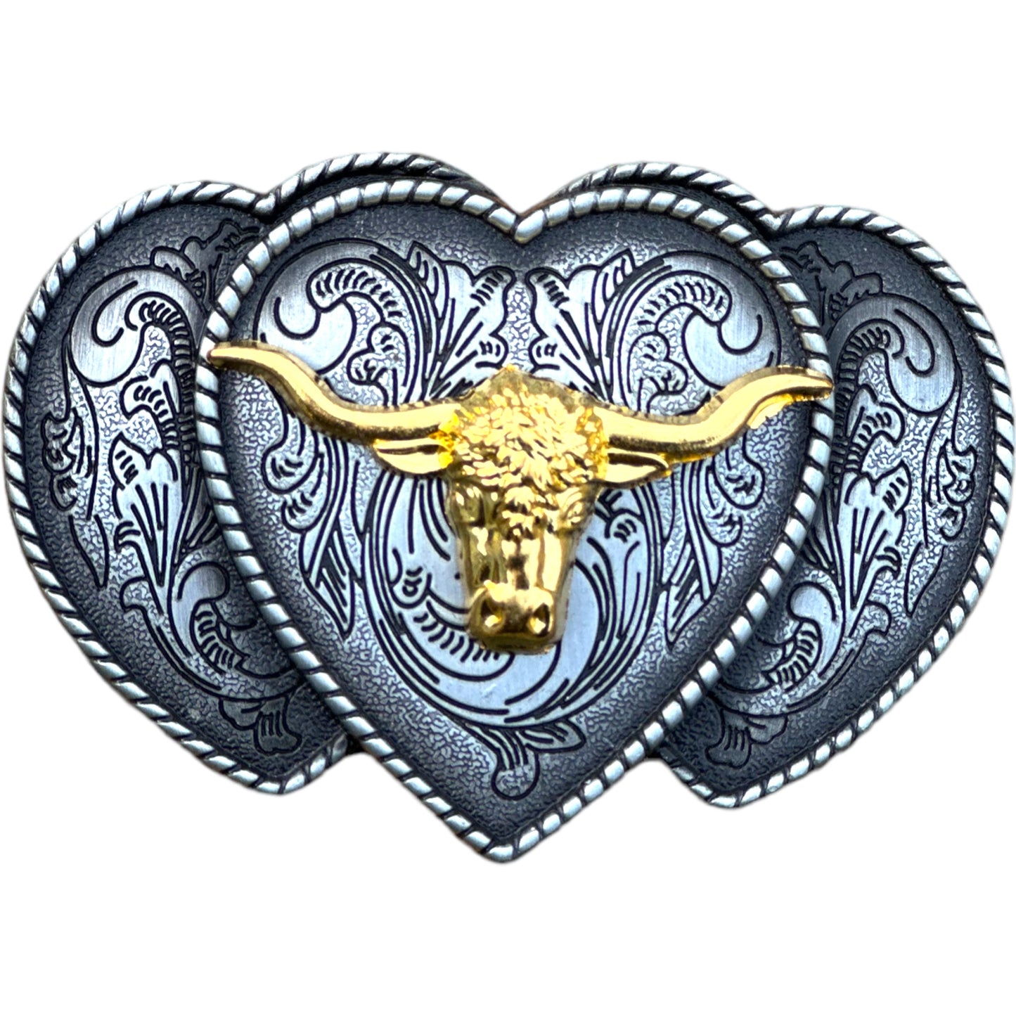 Belt Buckle - Bullhorn  & 3 Hearts