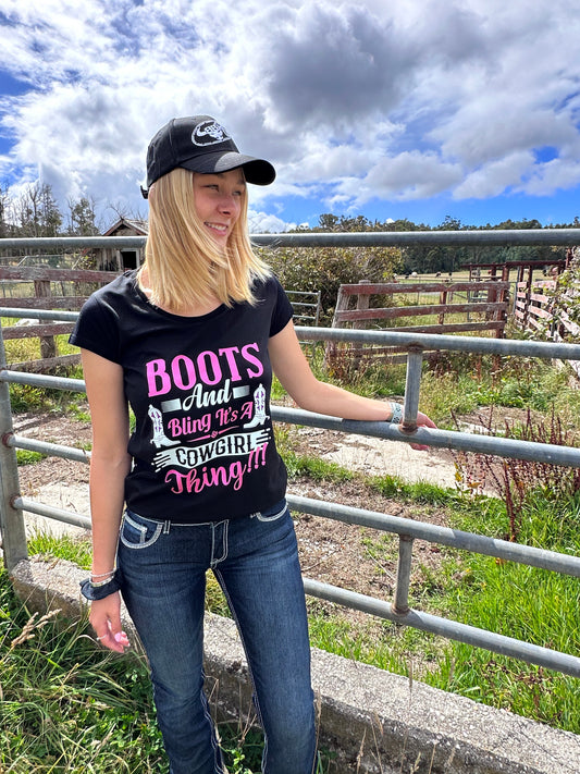 Boots & Bling It’s A Cowgirl Thing Ladies T-Shirt