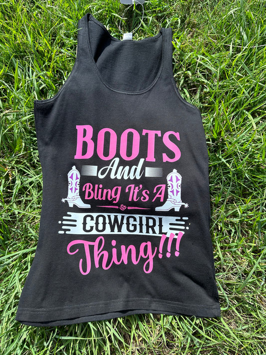 Boots & Bling It’s A Cowgirl Thing Ladies Tight Fit Singlet