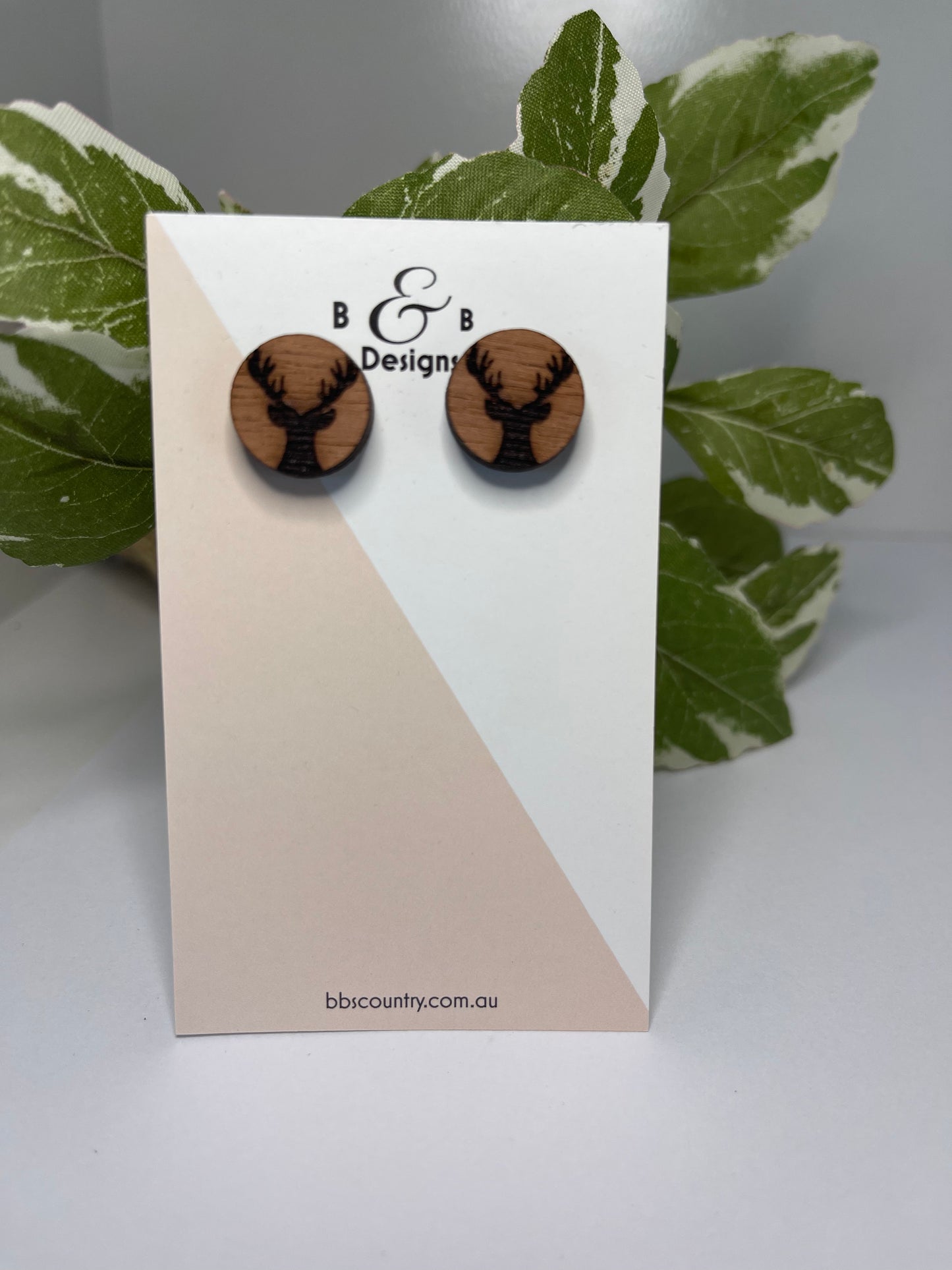 Red Gum Wood Deer Earrings Stud