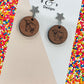 Red Gum Wood Highland Cow Stud Earrings With Star